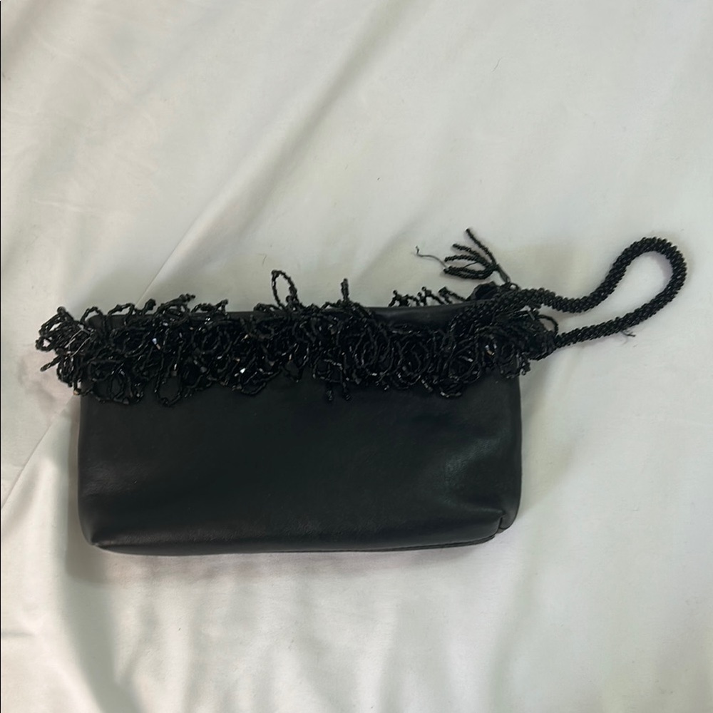 Chico's Black Fringe Clutch Wristlet Christmas Holiday purse